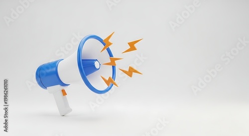 Conceptual bullhorn with lightning symbols for marketing and powerful announcements.