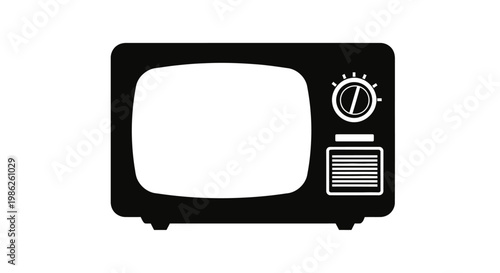 Billede på lærred A minimalist depiction of a vintage television set shown in a stark black and wh