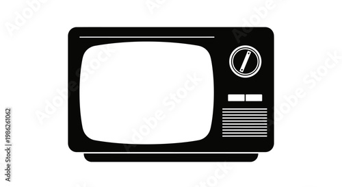A stark black silhouette of a retro television set with a blank screen and classic knob controls a vintage silhouette high quality professional detailed