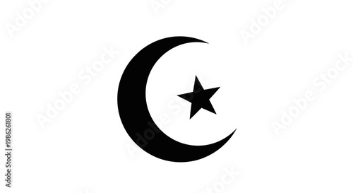 A striking depiction of a crescent moon and a five pointed star against a white background forming a bold silhouette high quality professional detailed
