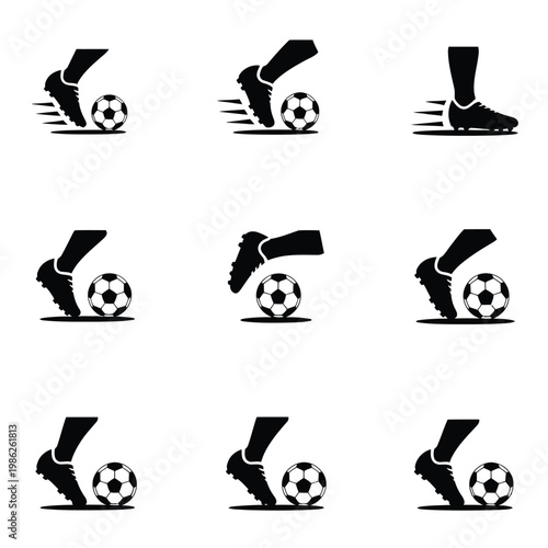 Black silhouette soccer feet kicking balls