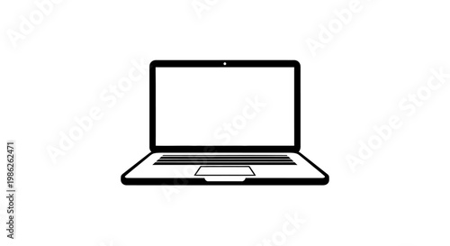A minimalist depiction of a modern laptop computer shown in a stark black outline against a white background silhouette high quality professional detailed elegant