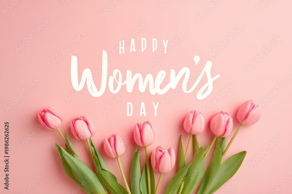 Fototapeta premium Pink tulip women's day greeting