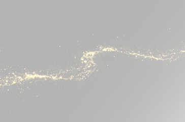 Golden sparkling dust trail with magic glowing particles, overlay dust png
