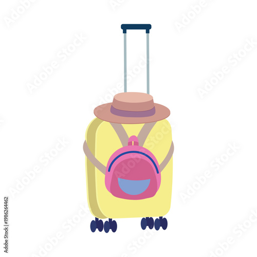  travel bag and suitcases arranged together, isolated on a light background.