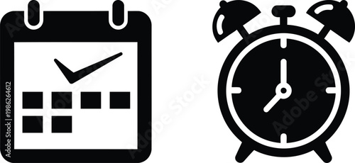 Time management icons calendar alarm clock silhouette vector illustration