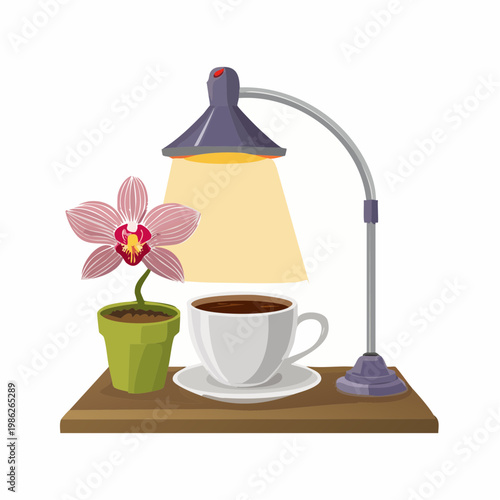 Ein ruhiges Indoor-Stillleben mit einer sanft leuchtenden Lampe