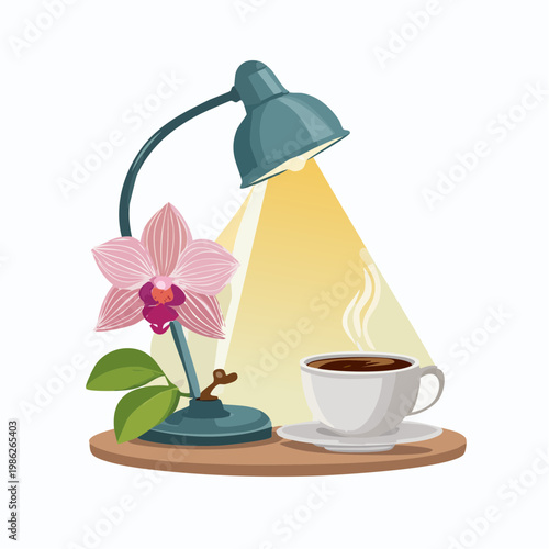 Ein ruhiges Indoor-Stillleben mit einer sanft leuchtenden Lampe