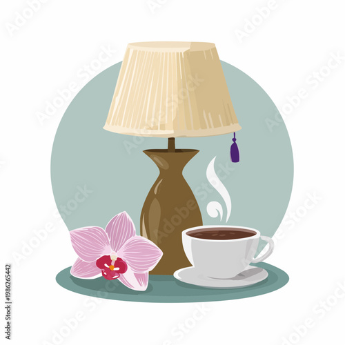 Ein ruhiges Indoor-Stillleben mit einer sanft leuchtenden Lampe