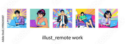 POPなリモートワークあるある_イラスト素材