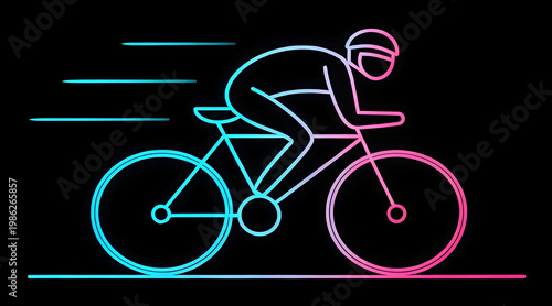 Wallpaper Mural Neon line art cyclist in motion racing on road with helmet and speed streaks, vibrant gradient outline conveying energy and movement Torontodigital.ca