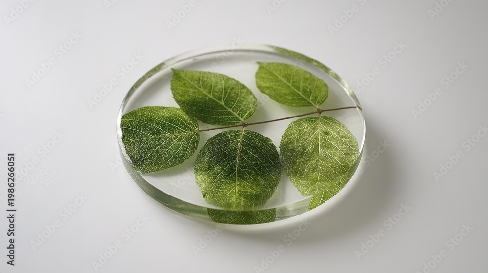 Obraz premium Clear Glass Dish with Green Leaves Floating in Water