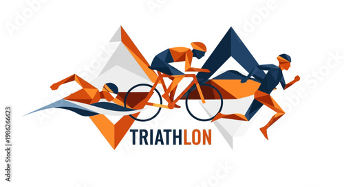 Triathlon Geometric Athletes In Motion Graphic Representation