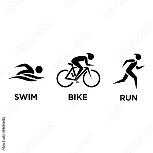 Triathlon Icons Depicting Swim, Bike, and Run Activities for Athletic Competitions