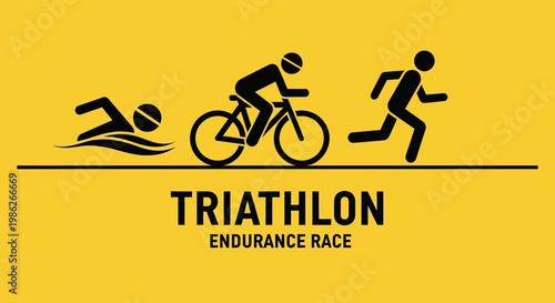 Triathlon Illustration Demonstrating Swimming Biking And Running Endurance Race Activities