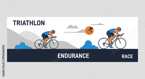 Triathlon Illustration Featuring Cyclist and Runner with Endurance and Race Elements