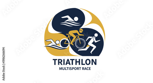 Triathlon Illustration: Emblem Of Swimming, Cycling, And Running Competition