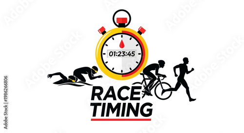 Triathlon Race Timing Stopwatch Icon With Athlete Silhouettes