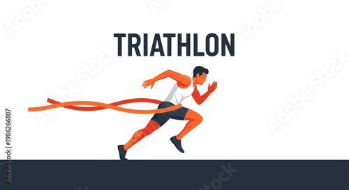 Triathlon Runner Crossing The Finish Line With Speed And Determination