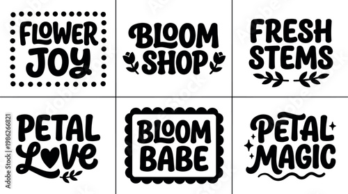 Six flower shop phrases with decorative dots and leaves