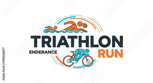 Triathlon Logo: Depicting Swimming, Cycling, and Running in a Vibrant and Energetic Design