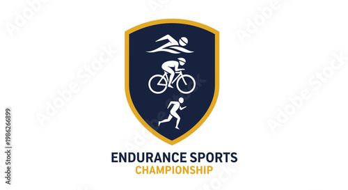Triathlon Logo, Endurance Championship Badge with Swimmer, Cyclist and Runner Symbol