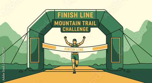 Triumphant Athlete Completes Mountain Trail Challenge with Celebratory Victory Finish