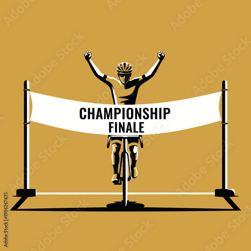 Triumphant Cyclist Celebrating Victory at the Championship Finale Illustrative Design