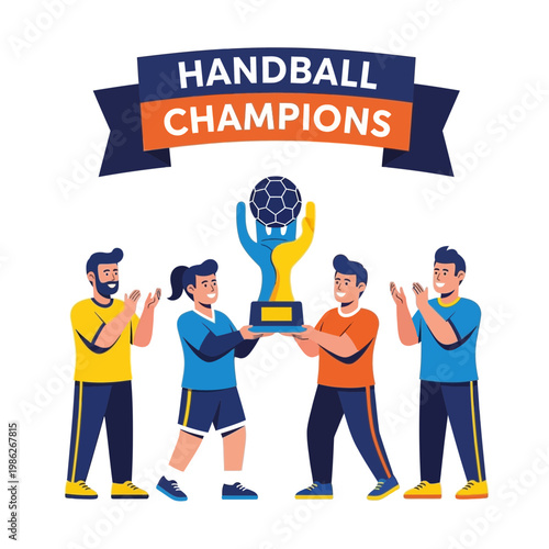Triumphant Handball Champions Celebrate Victory With Trophy Amidst Cheering Supporters