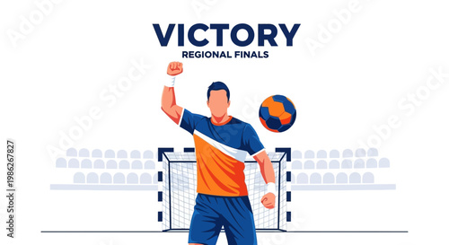 Triumphant Handball Player Celebrating Victory at Regional Finals Vector Illustration