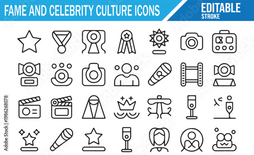 Fame and entertainment outline icon collection