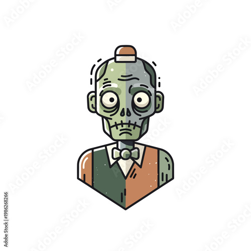 Stylized Cartoon Zombie Character Illustration in Vest and Bowtie.