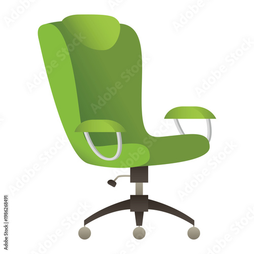 Modern green ergonomic office chair illustration with adjustable armrests and wheels for a professional workspace design