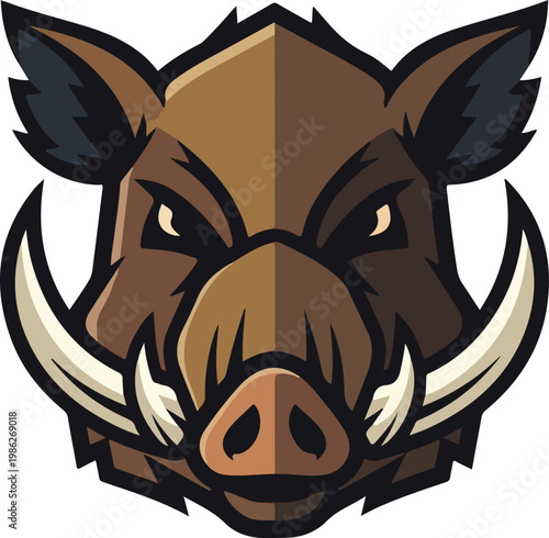 “Stylized Boar Head Icon with Strong Tusks in Bold Flat Wildlife Logo Design”