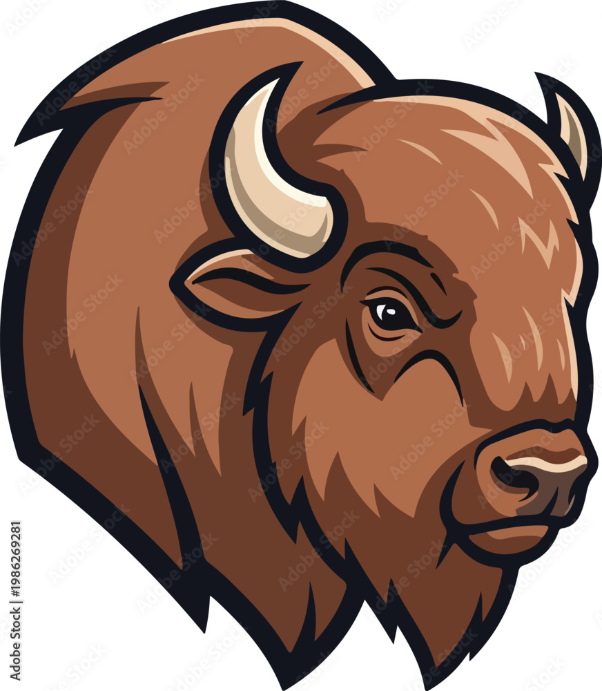 Obraz premium “Modern Bison Head Icon with Bold Flat Shapes and Earthy Brown Tones”
