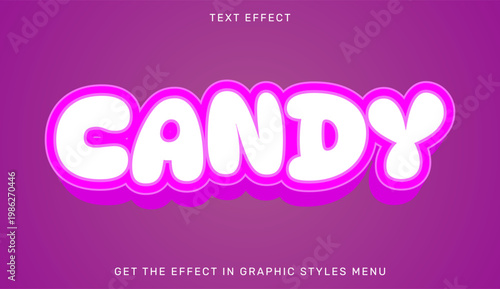 A vibrant graphic design featuring the word CANDY in a fun, bubbly font on a purple background