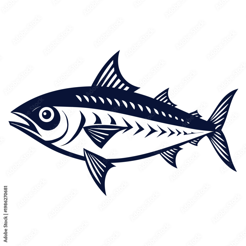 Fototapeta premium Realistic Fish Silhouette Black and White Vector Illustration
