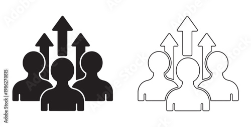 Team growth icon vector set, line and filled style flat design, development popularity symbols, business team progress illustration collection