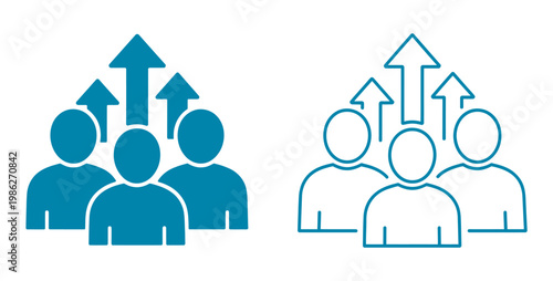 Team growth icon vector set, line and filled style flat design, development popularity symbols, business team progress illustration collection