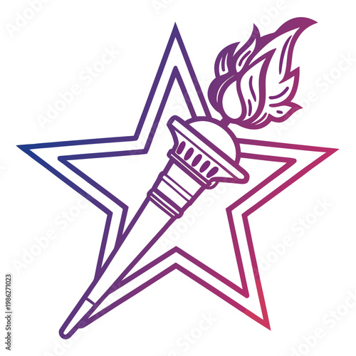 Burning olympic torch over stylized star element.