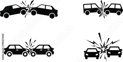 car crash black simple icon silhouette on white background