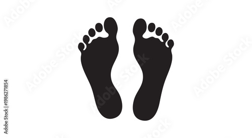 Human footprint silhouettes black and white bare feet tracks isolated on white background vector illustration for design.