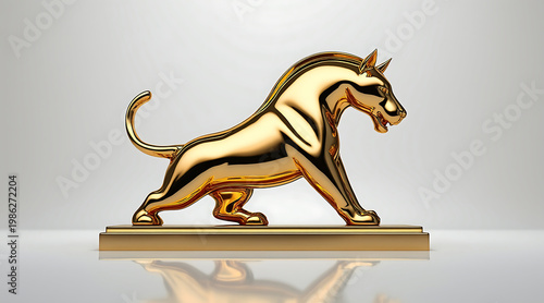 Wallpaper Mural Golden panther sculpture on pedestal with reflective surface and dramatic studio lighting conveying elegance and strength Torontodigital.ca