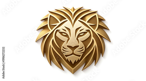 Wallpaper Mural Gold lion logo with layered metallic mane and bold geometric face conveying luxury and strength, elegant embossed emblem on white background Torontodigital.ca