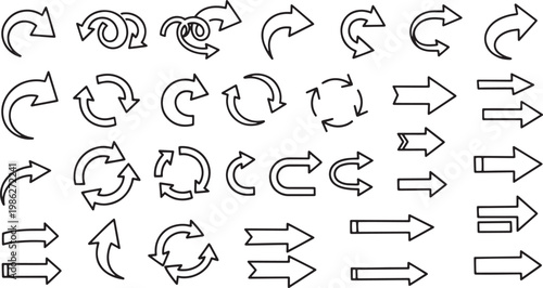 Black arrows on white background in simple line style for navigation and direction