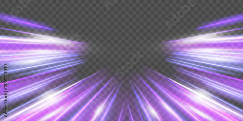 Purple glowing speed flow background with luminous light streams on black. Futuristic vector motion effect for tech visuals, music graphics and digital design