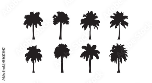 Palm trees set vector illustration silhouette tropical beach logo design icon natural art background sign symbol.