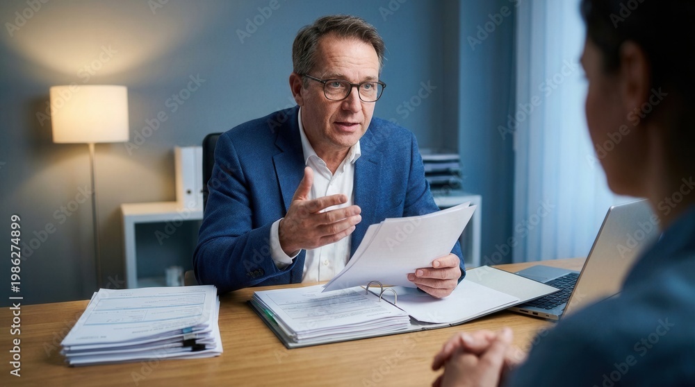 Fototapeta premium Professional Interview Discussion Of Documents In Office Setting
