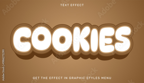 A graphic design element featuring the word COOKIES in a bold, 3D text effect on a brown background.