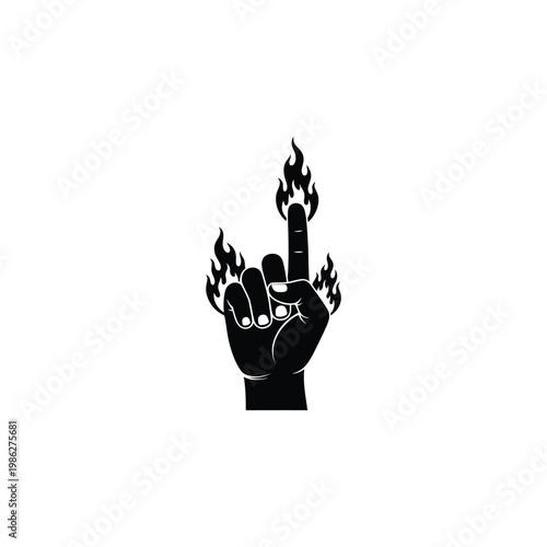 A hand displays a rude gesture with flames rising from the fingers in a graphic illustration.